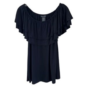 Chelsea & Theodore Ruffle Top Navy Blue Blouse Off Shoulder Size Med Stretchy